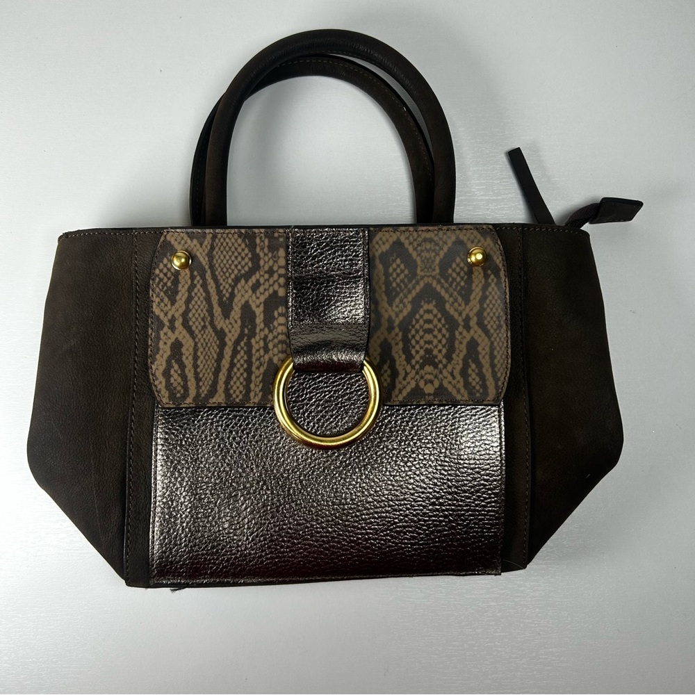 Vittoria Napoli River Metallic Suede Python Coffee Brown Handbag Bag Italy